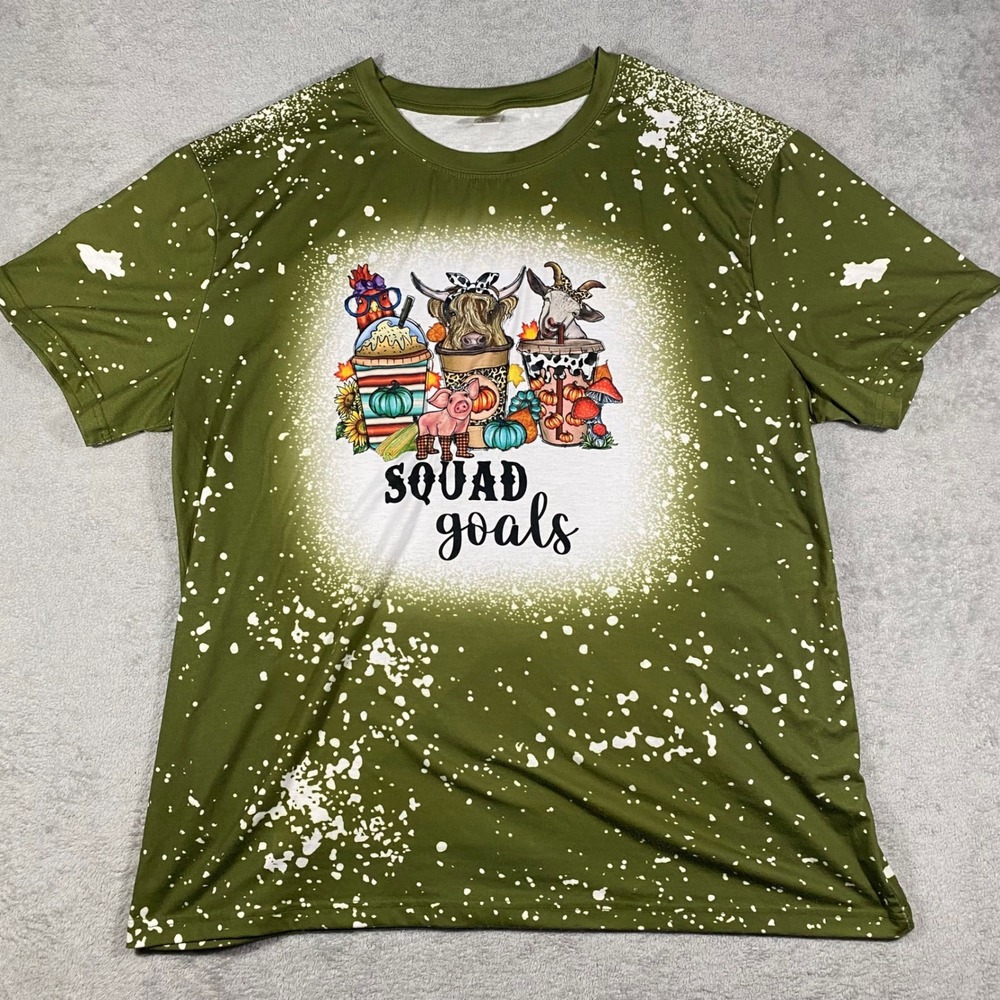 Squad Goals Graphic Tee Unisex 2XL Olive Green Bleached Farm Animals